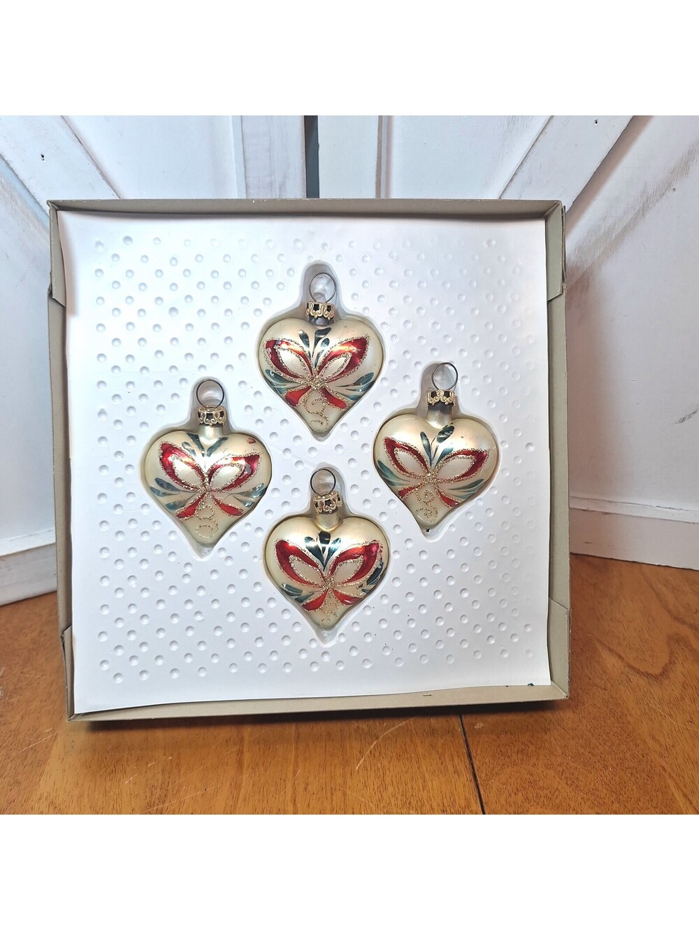 Kurt S. Adler Glass Heart Christmas Ornaments 4pc. Pkg. Vintage Germany